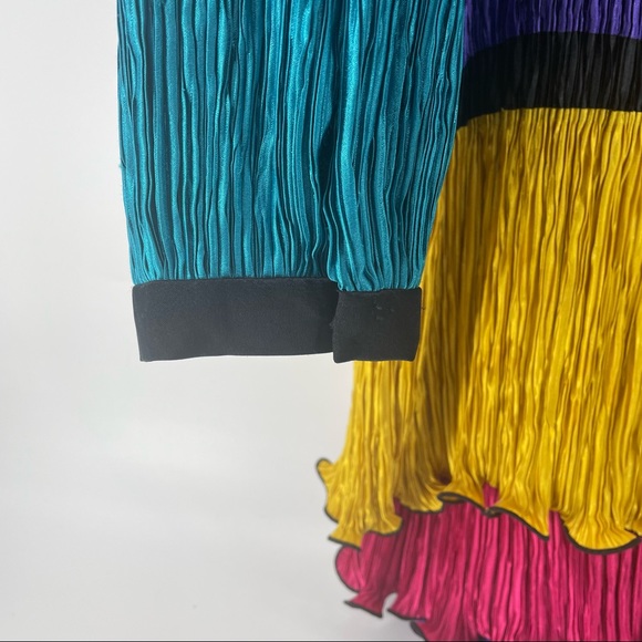 Pierre Labiche Nieman Marcus 80s Colorblock Pleated Gown - Picture 5 of 10